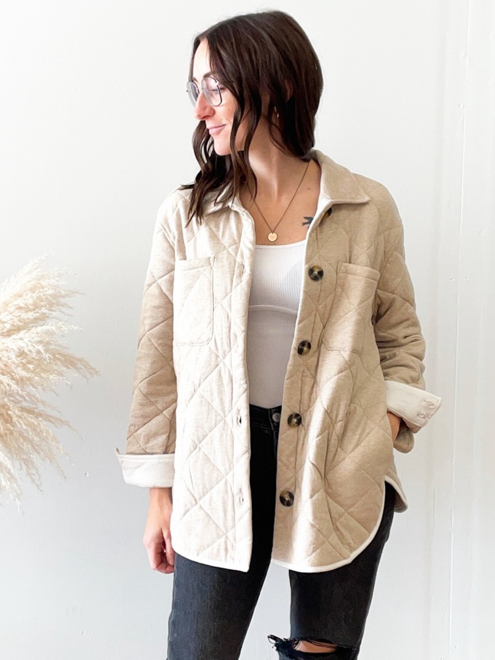 Z Supply Maya Quilted Shacket Heather Latte